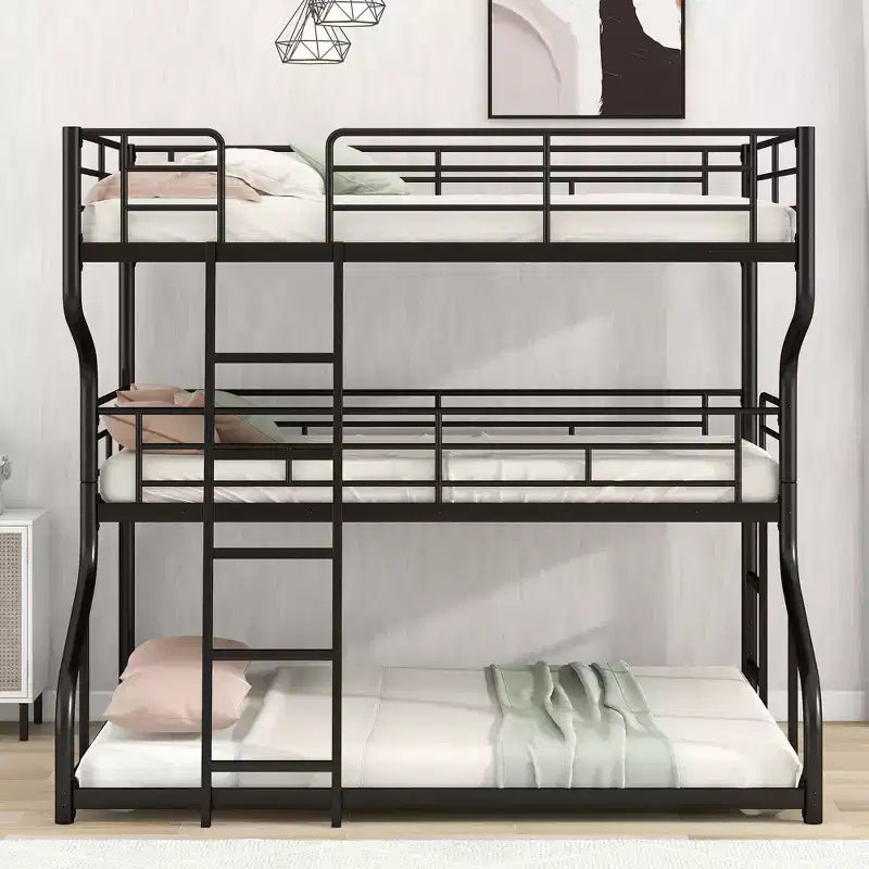 Lit superposé triple Okak double sur grand lit, lits superposés robustes pour enfants avec 2 échelles, cadres de lit pour chambre à coucher, dortoir