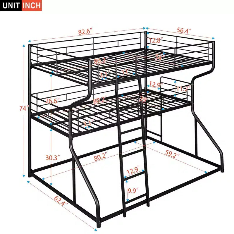 Lit superposé triple Okak double sur grand lit, lits superposés robustes pour enfants avec 2 échelles, cadres de lit pour chambre à coucher, dortoir