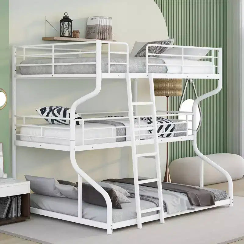 Lit superposé triple Okak double sur grand lit, lits superposés robustes pour enfants avec 2 échelles, cadres de lit pour chambre à coucher, dortoir