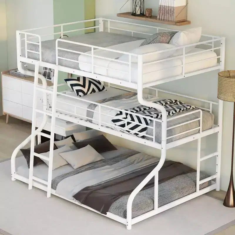 Lit superposé triple Okak double sur grand lit, lits superposés robustes pour enfants avec 2 échelles, cadres de lit pour chambre à coucher, dortoir