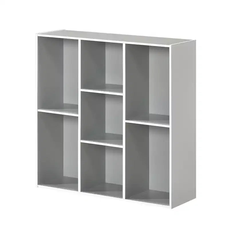 Kings Brand Furniture Bibliothèque contemporaine Haven à 7 étagères, Rangement compact pour salon, chambre ou bureau à domicile