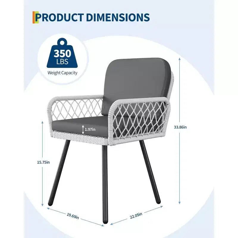 Lot de 4 chaises de salle à manger d'extérieur, fauteuils de patio tout temps avec coussins et rotin tressé à la main
