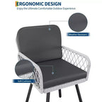Lot de 4 chaises de salle à manger d'extérieur, fauteuils de patio tout temps avec coussins et rotin tressé à la main