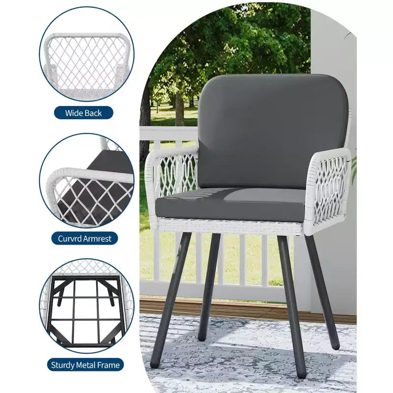 Lot de 4 chaises de salle à manger d'extérieur, fauteuils de patio tout temps avec coussins et rotin tressé à la main