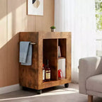 Meuble bar rustique Homy Casa avec plateau en marbre et roulettes, chariot de rangement mobile marron pour cuisine et salon