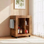 Meuble bar rustique Homy Casa avec plateau en marbre et roulettes, chariot de rangement mobile marron pour cuisine et salon