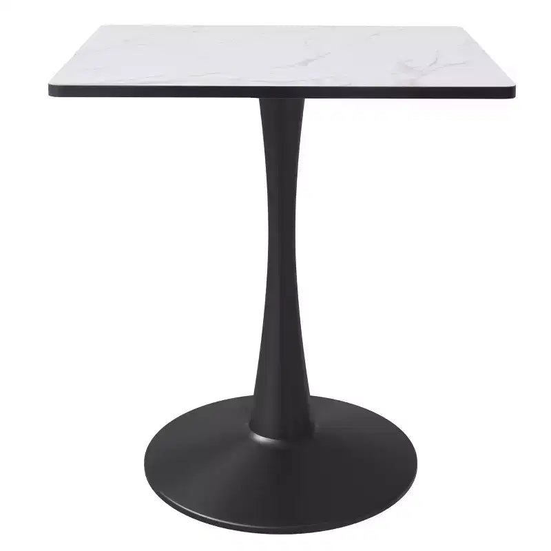LeisureMod Bristol Square Dining Table with MDF Top and Black Steel Pedestal Base for Modern Kitchen and Dining Room