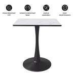 Table à manger carrée LeisureMod Bristol avec plateau en MDF et piètement colonne en acier noir pour cuisine et salle à manger modernes