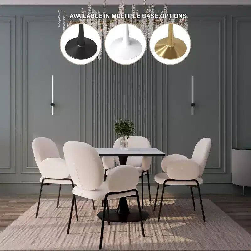 Table à manger carrée LeisureMod Bristol avec plateau en MDF et piètement colonne en acier noir pour cuisine et salle à manger modernes