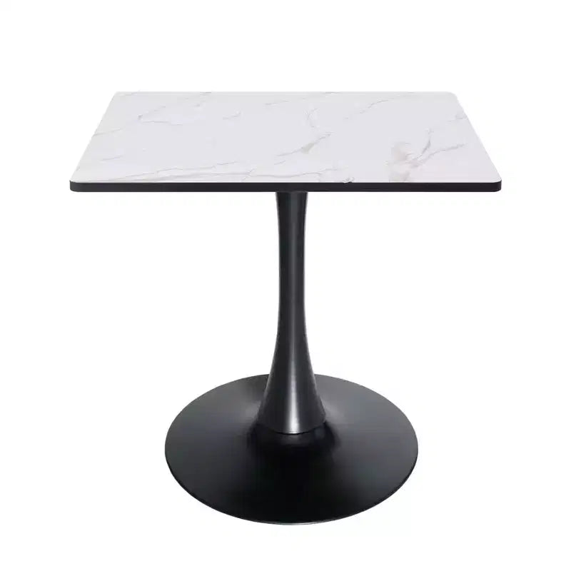 Table à manger carrée LeisureMod Bristol avec plateau en MDF et piètement colonne en acier noir pour cuisine et salle à manger modernes