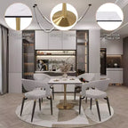 Table à manger carrée LeisureMod Bristol – Plateau en MDF blanc marbré avec base piédestal en acier doré, cuisine moderne, salle à manger, café, petit appartement