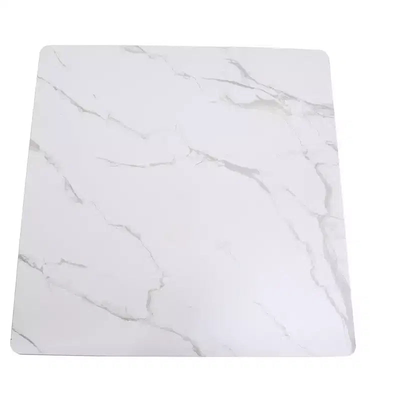 Table à manger carrée LeisureMod Bristol – Plateau en MDF blanc marbré avec base piédestal en acier doré, cuisine moderne, salle à manger, café, petit appartement