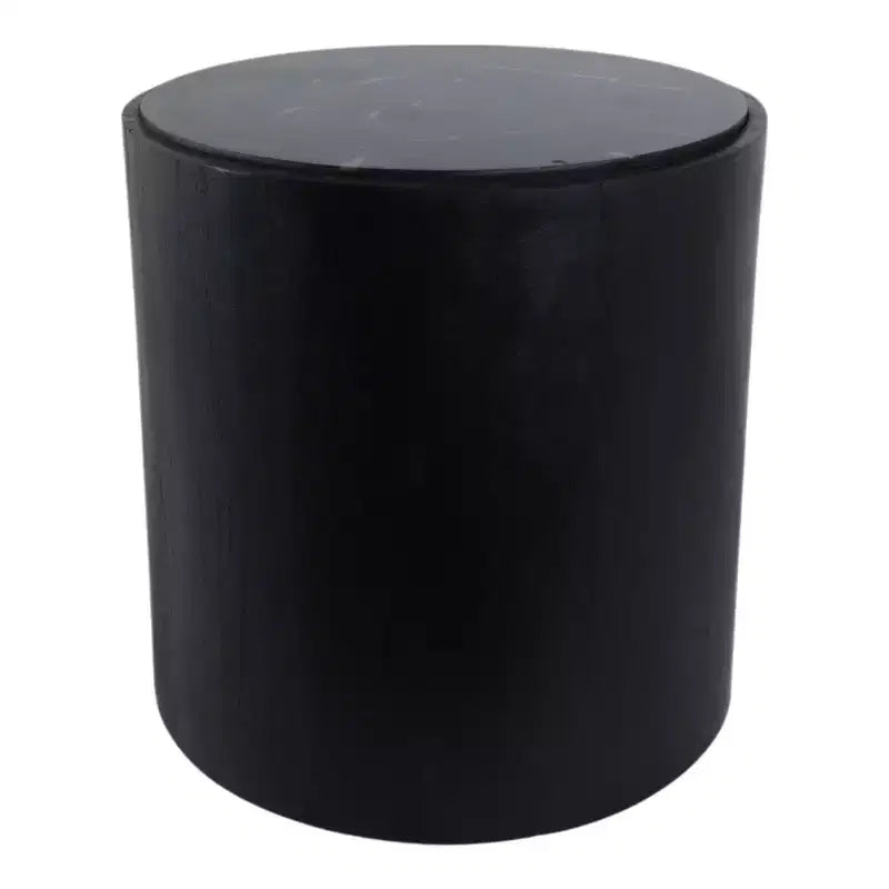 Table d'appoint moderne en pierre et bois de manguier avec élégant plateau en marbre, design rond contemporain, base en bois massif durable pour une décoration intérieure élégante