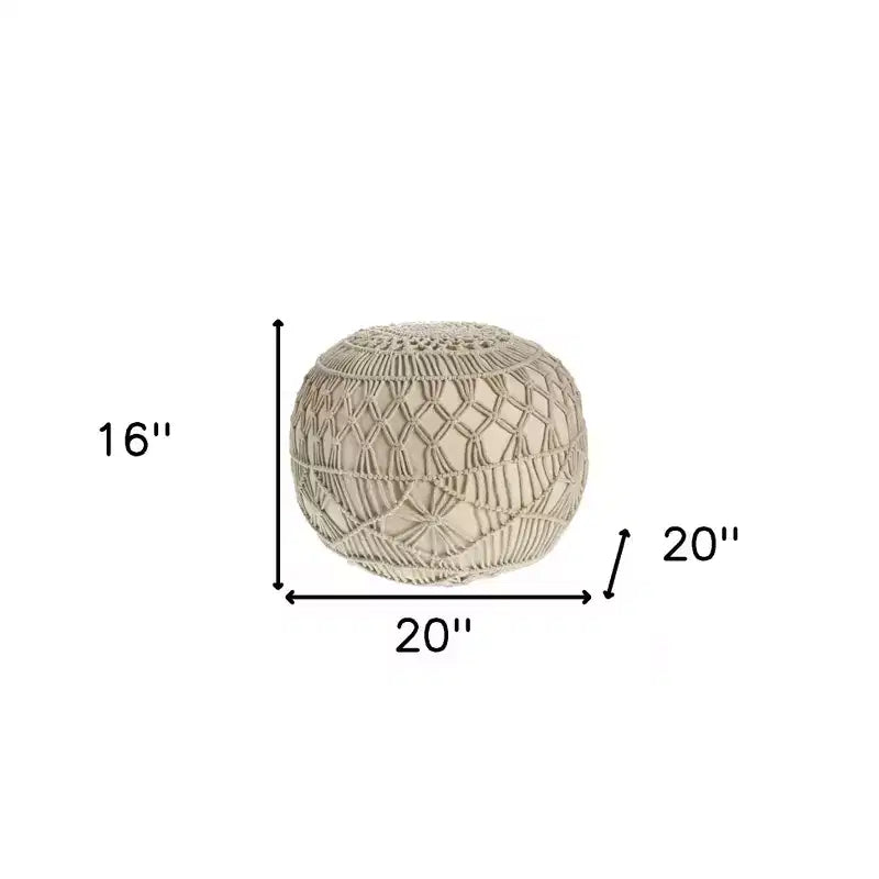 HomeRoots Pouf Ottomane ronde géométrique touffetée en coton crème de 20 pouces
