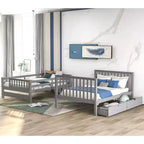 Lit superposé avec escalier double sur double pour enfants, cadre de lit superposé double avec 6 tiroirs de rangement et barrière de sécurité pour chambre à coucher ou dortoir