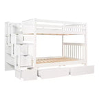 Lit superposé avec escalier double sur double pour enfants, cadre de lit superposé double avec 6 tiroirs de rangement et barrière de sécurité pour chambre à coucher ou dortoir