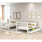 Lit superposé avec escalier double sur double pour enfants, cadre de lit superposé double avec 6 tiroirs de rangement et barrière de sécurité pour chambre à coucher ou dortoir