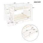 Lit superposé avec escalier double sur double pour enfants, cadre de lit superposé double avec 6 tiroirs de rangement et barrière de sécurité pour chambre à coucher ou dortoir