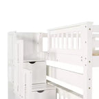 Lit superposé avec escalier double sur double pour enfants, cadre de lit superposé double avec 6 tiroirs de rangement et barrière de sécurité pour chambre à coucher ou dortoir