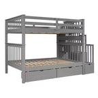 Lit superposé avec escalier double sur double pour enfants, cadre de lit superposé double avec 6 tiroirs de rangement et barrière de sécurité pour chambre à coucher ou dortoir