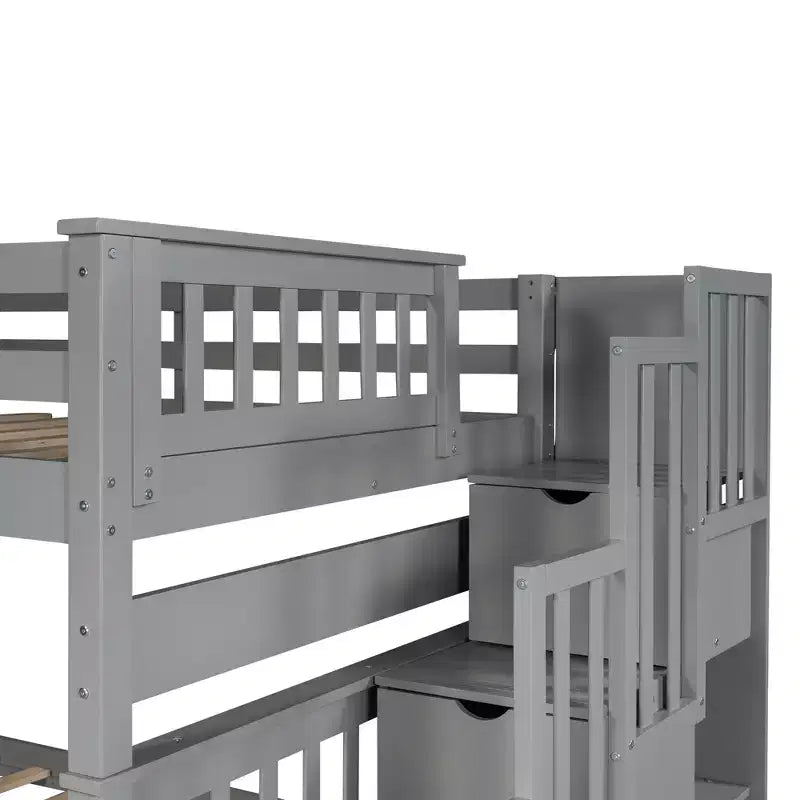 Lit superposé avec escalier double sur double pour enfants, cadre de lit superposé double avec 6 tiroirs de rangement et barrière de sécurité pour chambre à coucher ou dortoir
