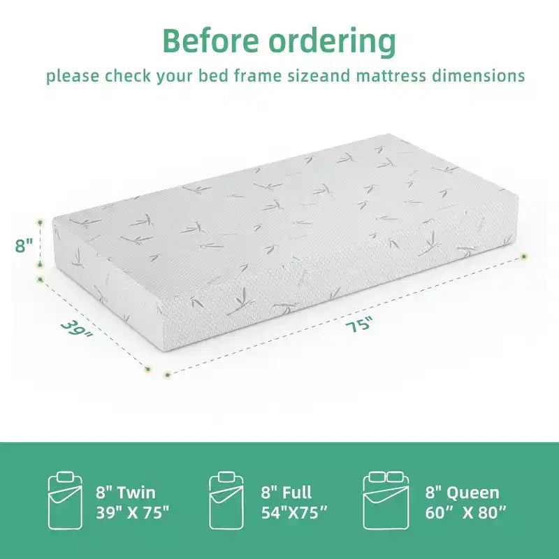 Matelas en mousse à mémoire de forme ferme moyenne 8 10 pouces avec technologie de refroidissement en gel Housse en bambou amovible Certifié CertiPUR-US Matelas en boîte