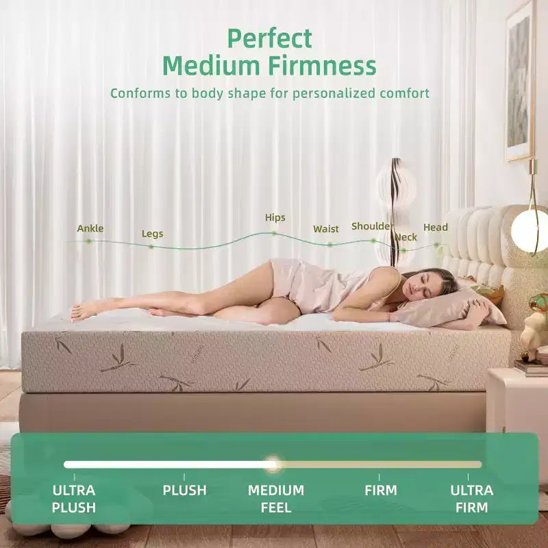 Matelas en mousse à mémoire de forme 8 à 10 pouces en boîte, mousse gel de fermeté moyenne avec housse en bambou rafraîchissante, sans fibre de verre, certifié CertiPUR-US