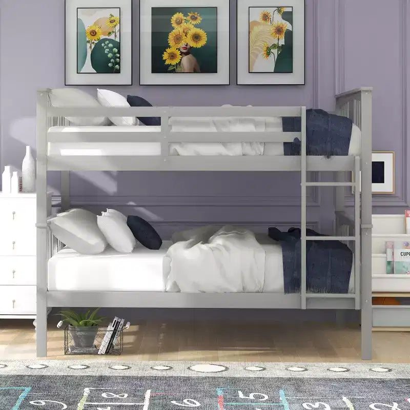 Lit superposé double sur double pour enfants, cadre de lit superposé double avec barrière de sécurité pour chambre à coucher ou dortoir