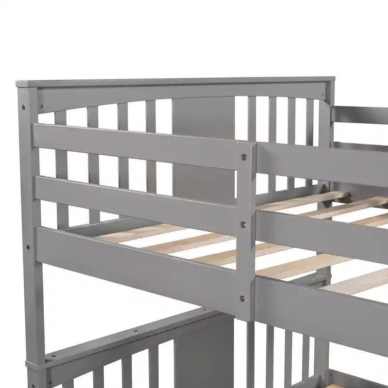 Lit superposé double sur double pour enfants, cadre de lit superposé double avec barrière de sécurité pour chambre à coucher ou dortoir