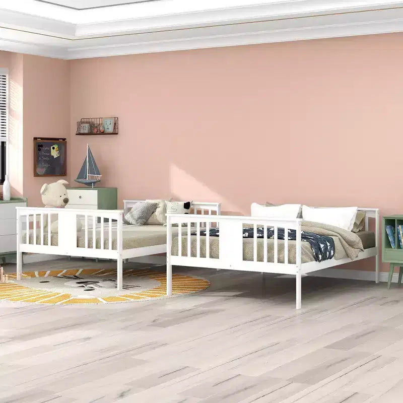 Lit superposé double sur double pour enfants, cadre de lit superposé double avec barrière de sécurité pour chambre à coucher ou dortoir