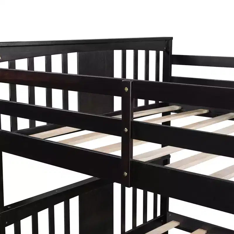 Lit superposé double sur double pour enfants, cadre de lit superposé double avec barrière de sécurité pour chambre à coucher ou dortoir