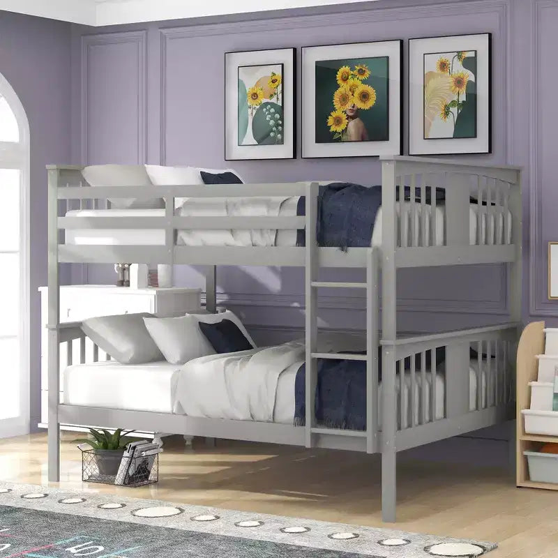 Lit superposé double sur double pour enfants, cadre de lit superposé double avec barrière de sécurité pour chambre à coucher ou dortoir