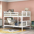 Lit superposé double sur double pour enfants, cadre de lit superposé double avec barrière de sécurité pour chambre à coucher ou dortoir