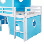Lit mezzanine double Plyhouse avec toboggan, Cadre de lit en bois Château avec tente et tour pour enfants garçons filles adolescents, Bleu