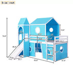 Lit mezzanine double Plyhouse avec toboggan, Cadre de lit en bois Château avec tente et tour pour enfants garçons filles adolescents, Bleu