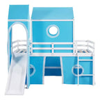Lit mezzanine double Plyhouse avec toboggan, Cadre de lit en bois Château avec tente et tour pour enfants garçons filles adolescents, Bleu