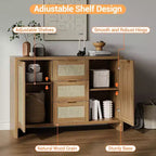 Meuble de rangement moderne en rotin COZONY, buffet 47" avec tiroirs et portes, organiseur de maison polyvalent, 3 pièces expédiées en 3 cartons