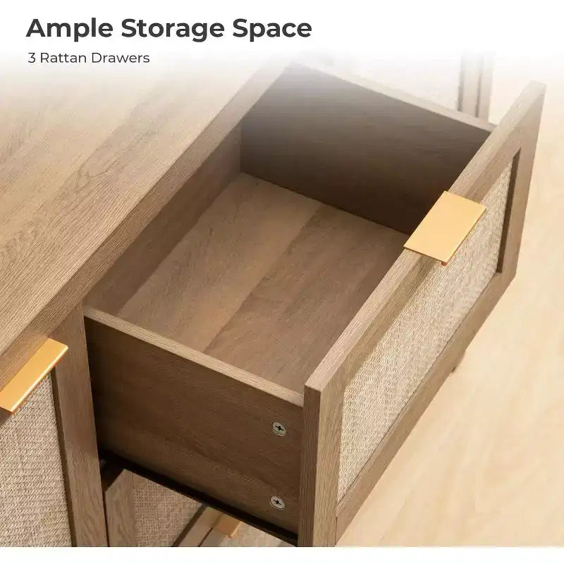 Meuble de rangement moderne en rotin COZONY, buffet 47" avec tiroirs et portes, organiseur de maison polyvalent, 3 pièces expédiées en 3 cartons