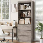 COZONY Bibliothèque haute de 178 cm avec 3 tiroirs et 3 étagères ouvertes - Meuble de rangement moderne en bois pour salon, bureau