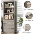 COZONY Bibliothèque haute de 178 cm avec 3 tiroirs et 3 étagères ouvertes - Meuble de rangement moderne en bois pour salon, bureau
