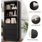 COZONY Bibliothèque haute de 178 cm avec 3 tiroirs et 3 étagères ouvertes - Meuble de rangement moderne en bois pour salon, bureau