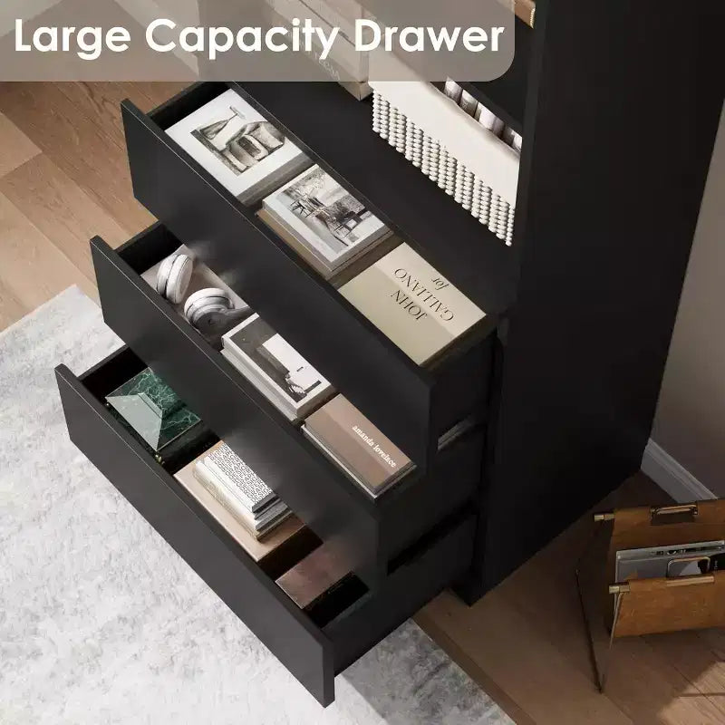 COZONY Bibliothèque haute de 178 cm avec 3 tiroirs et 3 étagères ouvertes - Meuble de rangement moderne en bois pour salon, bureau