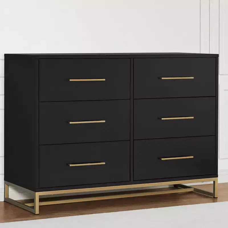 Commode Delta Children Jade à 6 tiroirs avec tiroirs emboîtables, ébène avec bronze fondu