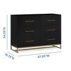 Commode Delta Children Jade à 6 tiroirs avec tiroirs emboîtables, ébène avec bronze fondu