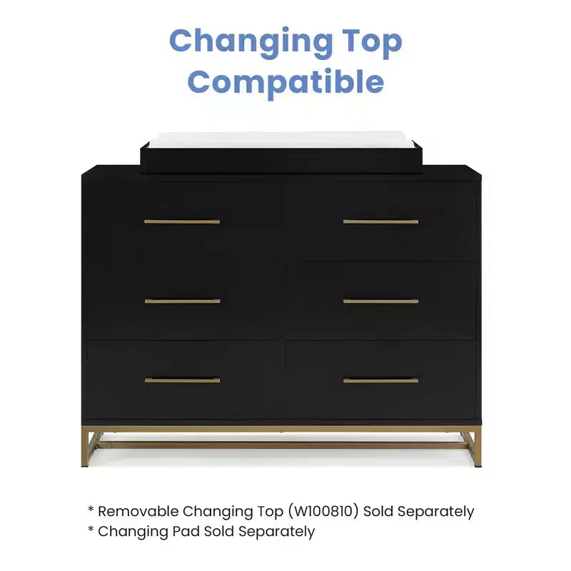 Commode Delta Children Jade à 6 tiroirs avec tiroirs emboîtables, ébène avec bronze fondu