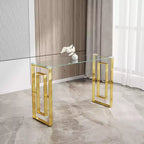 Console moderne Okak 47 pouces avec plateau en verre, table d'entrée avec pieds en acier inoxydable, table d'appoint pour salon, couloir