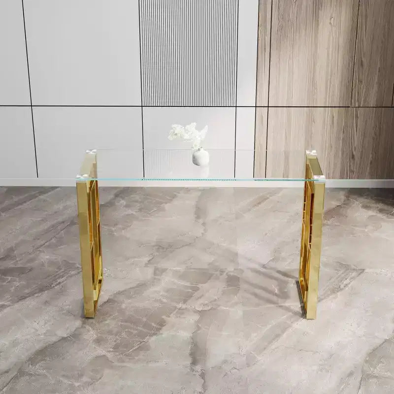 Console moderne Okak 47 pouces avec plateau en verre, table d'entrée avec pieds en acier inoxydable, table d'appoint pour salon, couloir