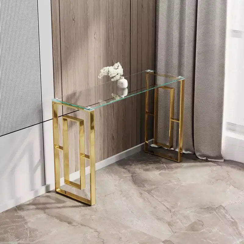 Console moderne Okak 47 pouces avec plateau en verre, table d'entrée avec pieds en acier inoxydable, table d'appoint pour salon, couloir