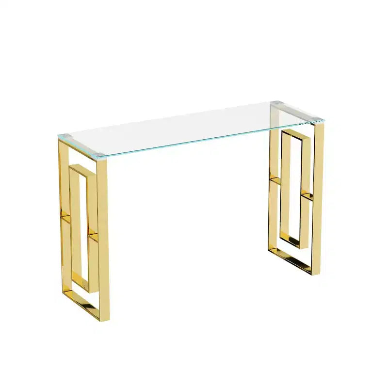 Console moderne Okak 47 pouces avec plateau en verre, table d'entrée avec pieds en acier inoxydable, table d'appoint pour salon, couloir
