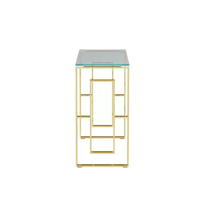 Console moderne Okak 47 pouces avec plateau en verre, table d'entrée avec pieds en acier inoxydable, table d'appoint pour salon, couloir
